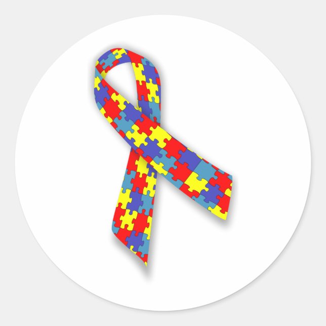 Autism Awareness ribbon Classic Round Sticker (Front)