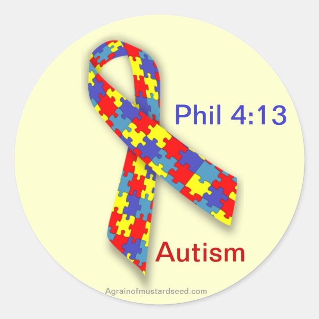 Autism Awareness Ribbon Classic Round Sticker (Front)