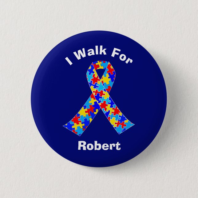 Autism Awareness Ribbon Custom Fundraising Walk 6 Cm Round Badge (Front)