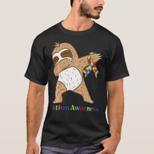 Autism Awareness Ribbon Dabbing Sloth Warrior T-Shirt