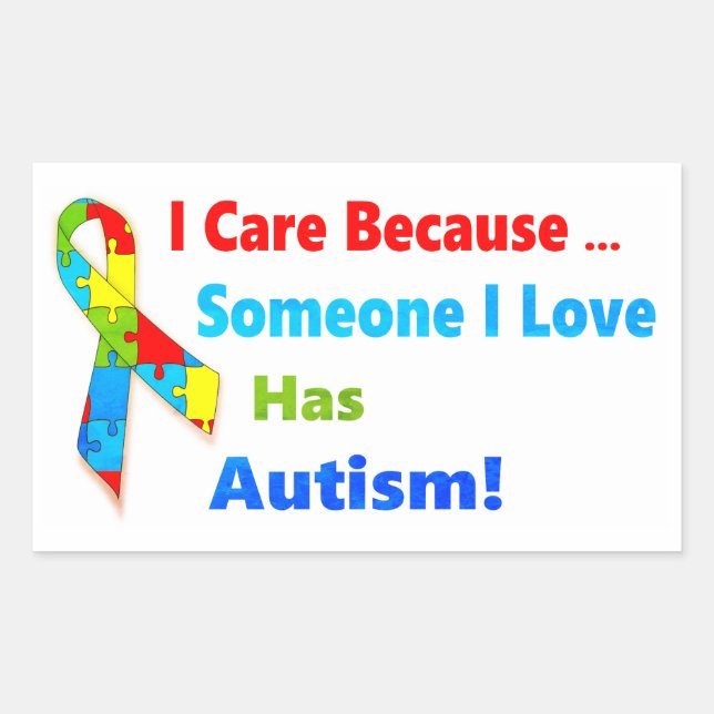 Autism awareness ribbon design rectangular sticker (Front)