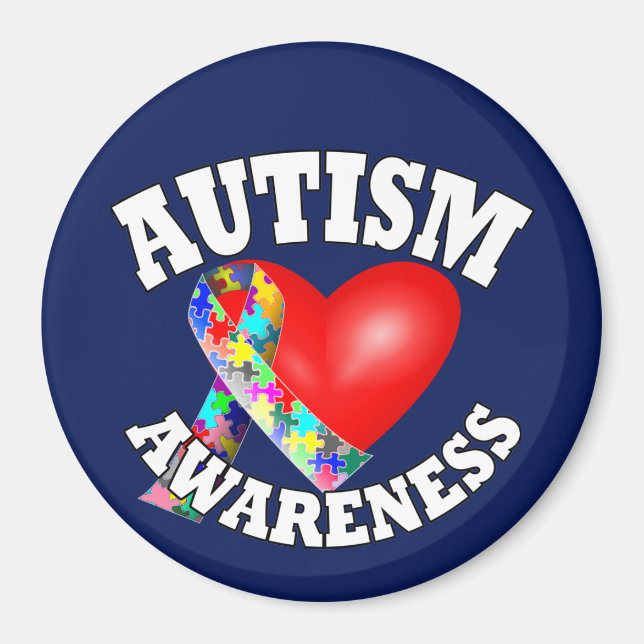 Autism Awareness Ribbon heart Magnet (Front)