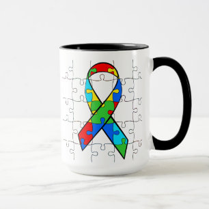 Autism Awareness Ribbon Heart Puzzle Pieces Mug