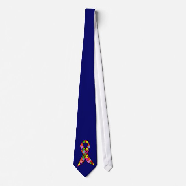 Autism Awareness Ribbon in Jigsaw Pattern Tie (Front)