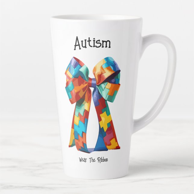 Autism Awareness Ribbon Latte Mug (Right)