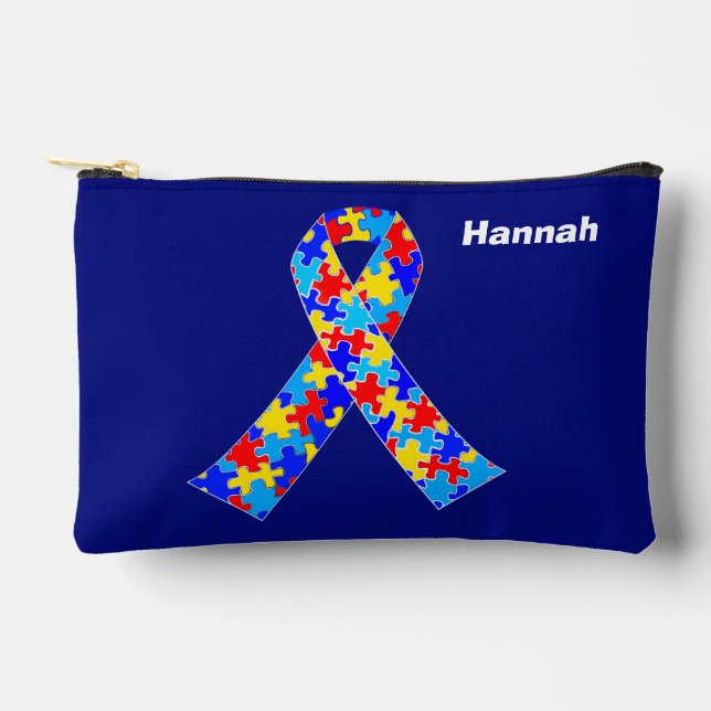 Autism Awareness Ribbon Personalised Blue Accessory Pouch (Front)