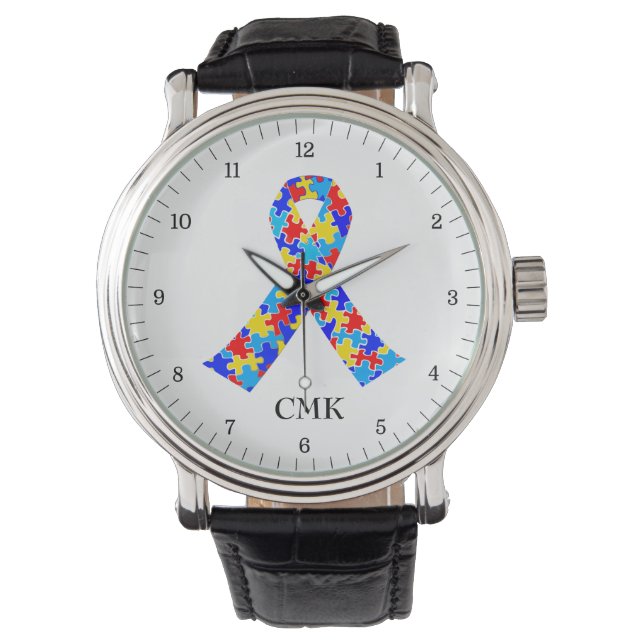 Autism Awareness Ribbon Personalised Watch (Front)