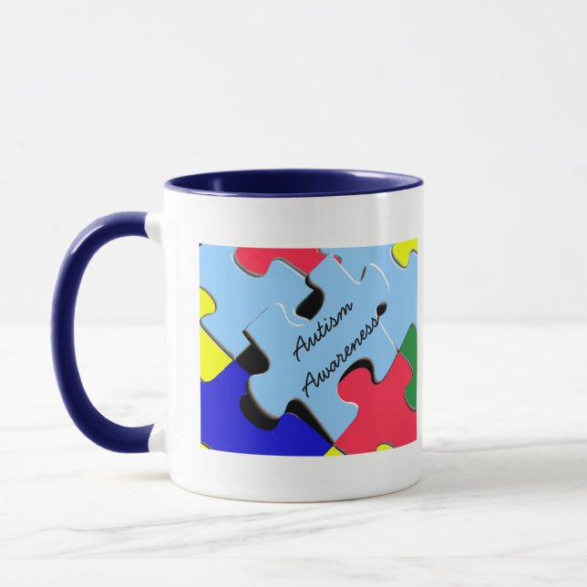 Autism Awareness Ribbon Puzzle Heart Mug (Left)