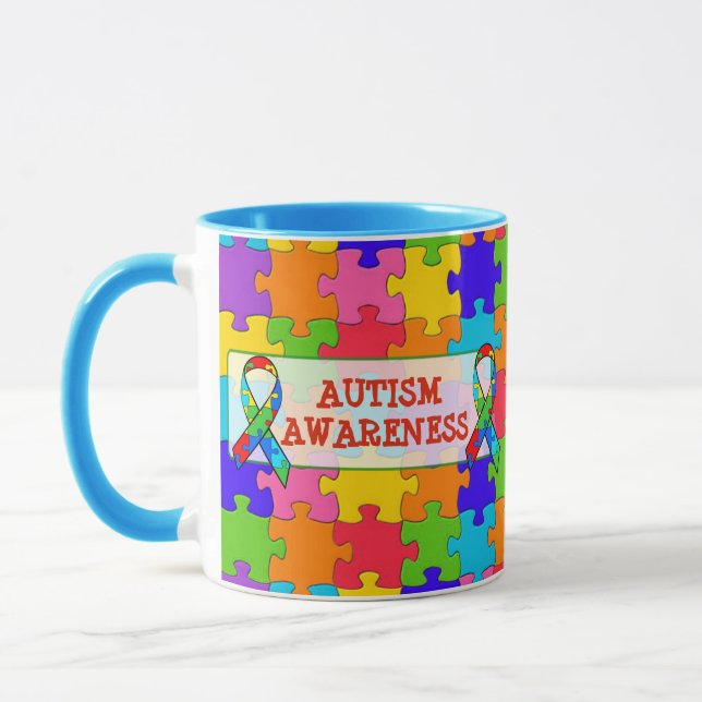 Autism Awareness Ribbon Puzzle Pieces Mug (Left)