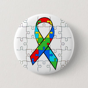 AUTISM AWARENESS RIBBON ROUND BUTTON