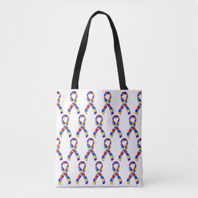 Autism Awareness Ribbon Tote Bag (Front)
