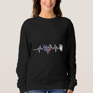 Autism Awareness Rugby Puzzle Heartbeat Sports Aut Sweatshirt