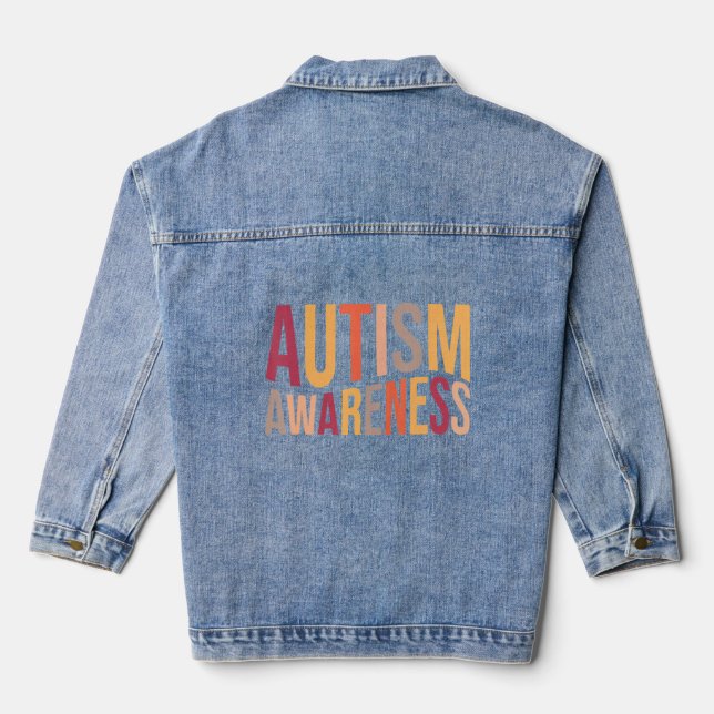 Autism Awareness S Heart Support Autistic Month  Denim Jacket (Back)