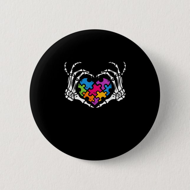 Autism Awareness s s Skeleton Hand Heart Puzzle Pi 6 Cm Round Badge (Front)