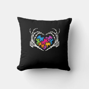 Autism Awareness s s Skeleton Hand Heart Puzzle Pi Cushion