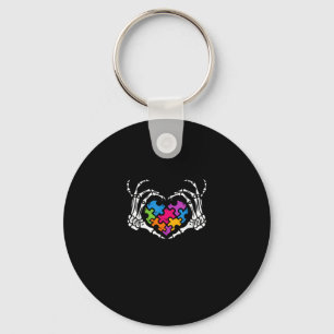 Autism Awareness s s Skeleton Hand Heart Puzzle Pi Key Ring