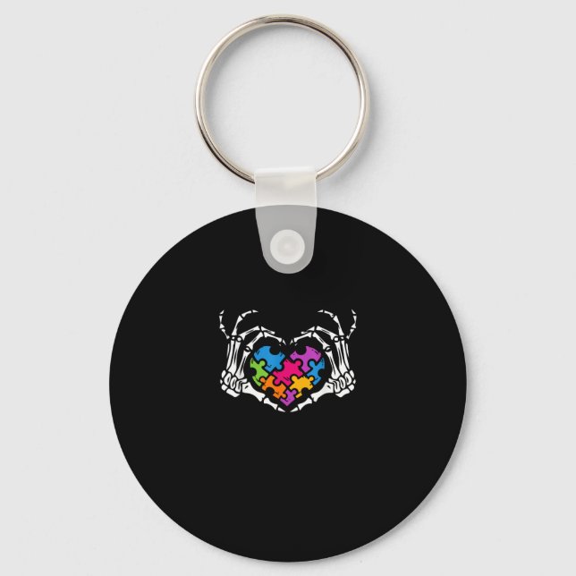 Autism Awareness s s Skeleton Hand Heart Puzzle Pi Key Ring (Front)