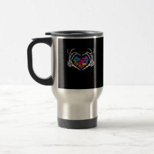 Autism Awareness s s Skeleton Hand Heart Puzzle Pi Travel Mug