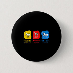 Autism awareness science periodic table elements 6 cm round badge