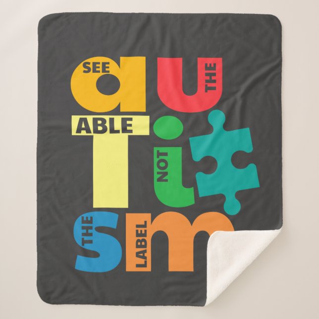 Autism Awareness See The Able Not the Label Sherpa Blanket (Front)