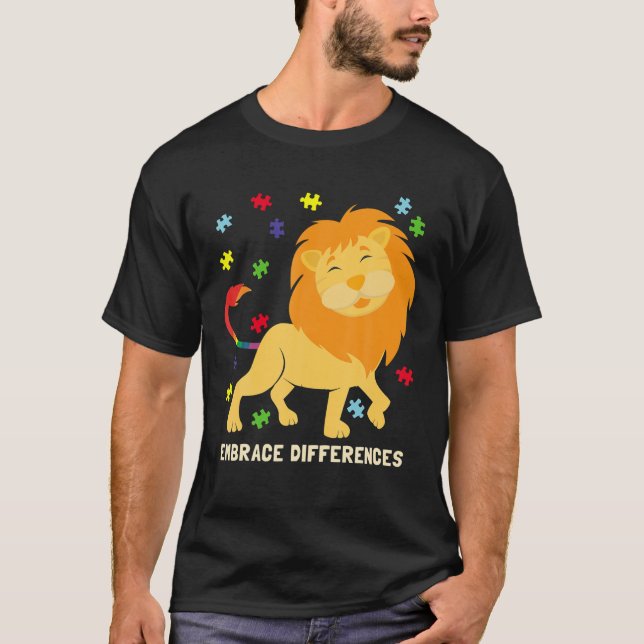 Autism Awareness Shirt Cute Lion Puzzle Pieces Rai (Front)