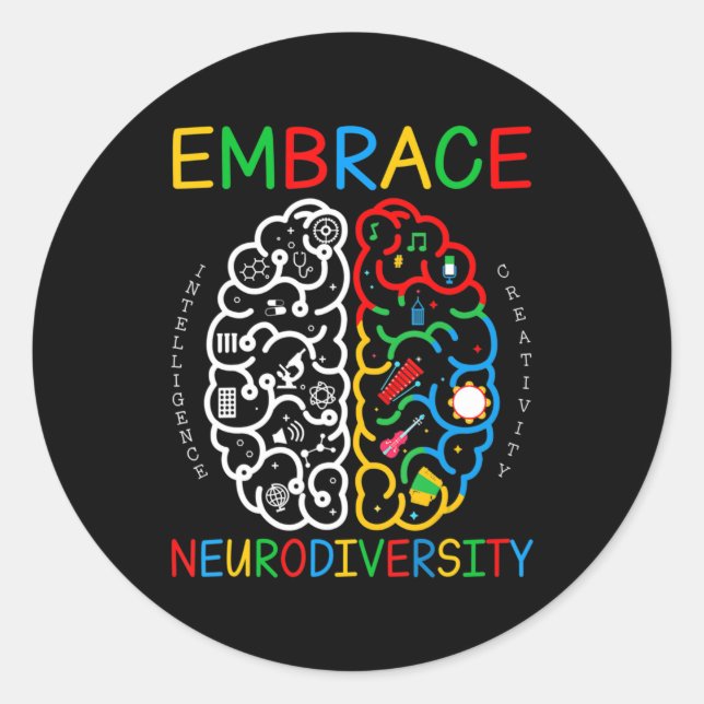 Autism Awareness Shirt Embrace Neurodiversity ADHD Classic Round Sticker (Front)