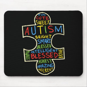 Autism Awareness Shirt Puzzle Piece Words Autistic Mouse Mat