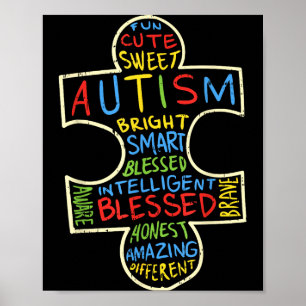 Autism Awareness Shirt Puzzle Piece Words Autistic Poster