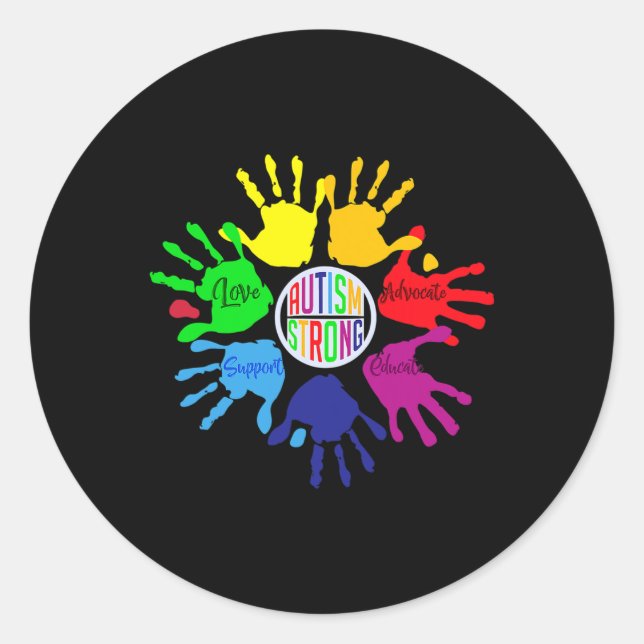 Autism Awareness Sign Language Hand Puzzle Support Classic Round Sticker (Front)