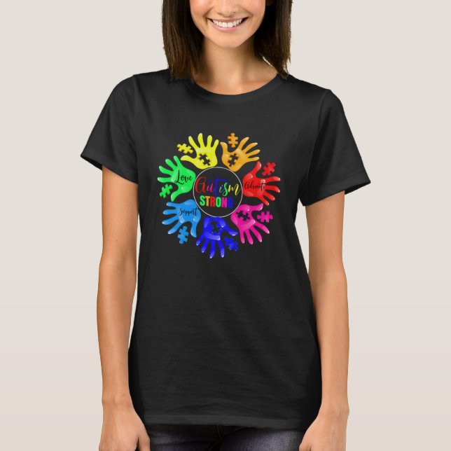 Autism Awareness Sign Language Hand Puzzle Support T-Shirt (Front)