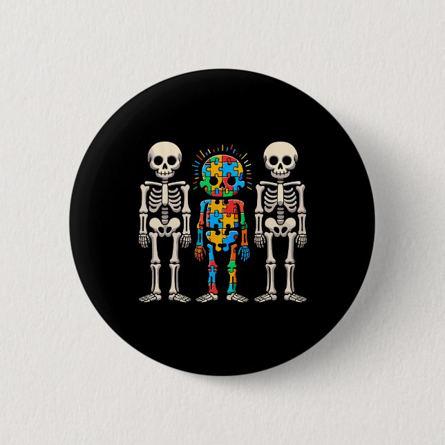 Autism Awareness Skeleton  6 Cm Round Badge (Front)