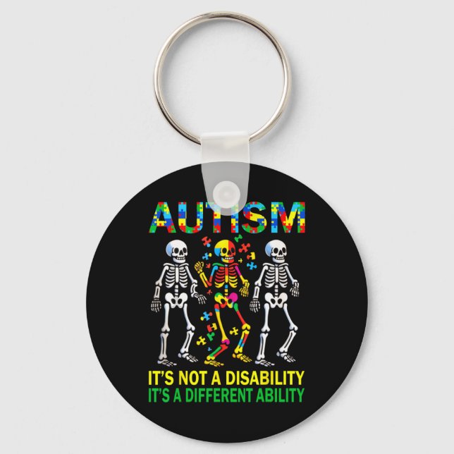 Autism Awareness Skeleton Dancing Autistic Kids Aw Key Ring (Front)