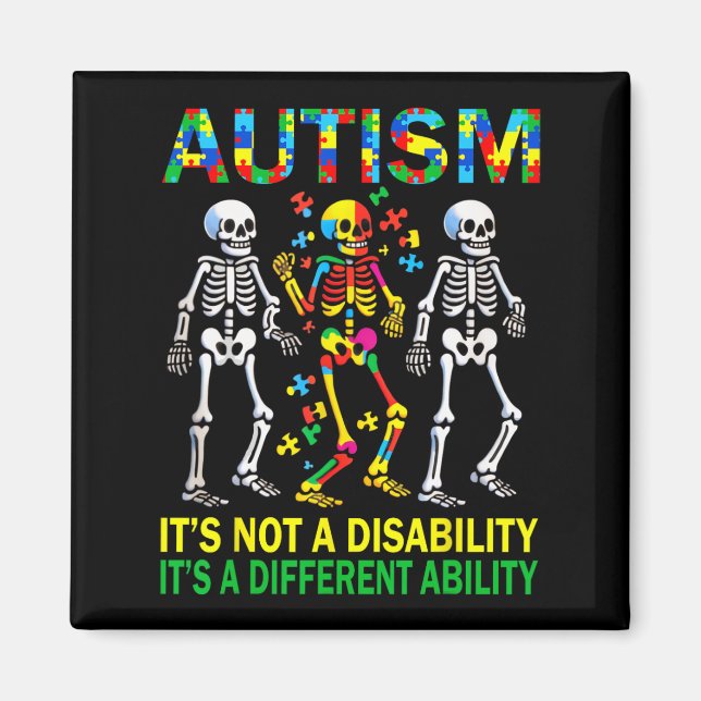 Autism Awareness Skeleton Dancing Autistic Kids Aw Magnet (Front)