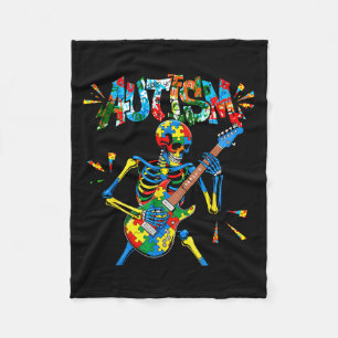 Autism Awareness Skeleton Guitar Player Funny Men Fleece Blanket
