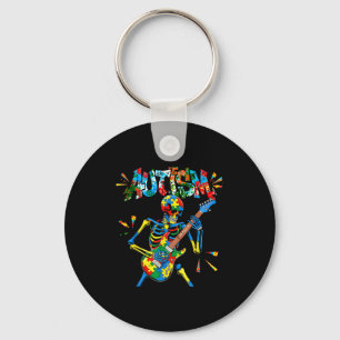 Autism Awareness Skeleton Guitar Player Funny Men  Key Ring