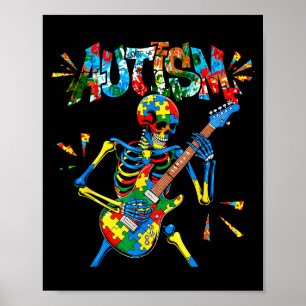 Autism Awareness Skeleton Guitar Player Funny Men Poster