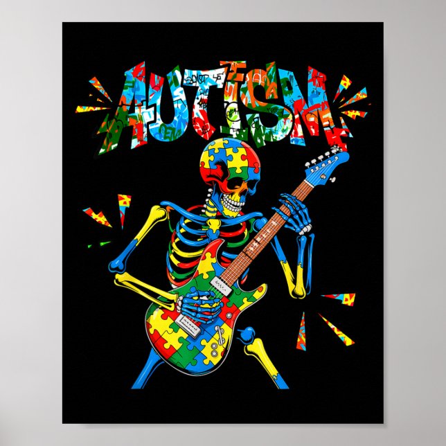 Autism Awareness Skeleton Guitar Player Funny Men  Poster (Front)