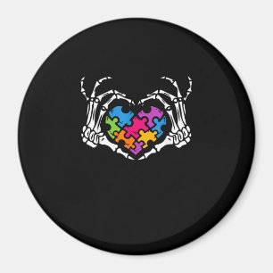 Autism Awareness Skeleton Heart Puzzle Piece Magnet
