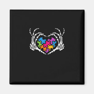 Autism Awareness Skeleton Heart Puzzle Piece Magnet
