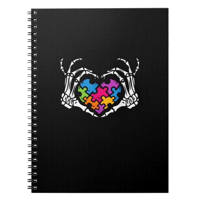 Autism Awareness Skeleton Heart Puzzle Piece Notebook (Front)