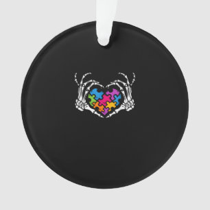 Autism Awareness Skeleton Heart Puzzle Piece Ornament