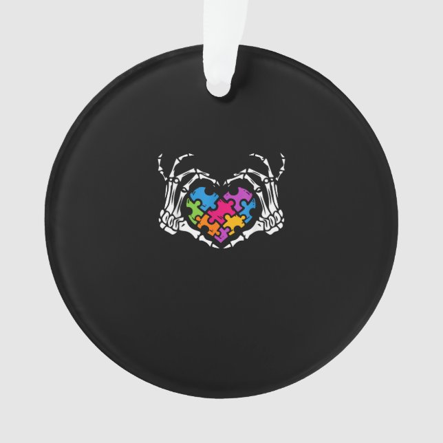 Autism Awareness Skeleton Heart Puzzle Piece Ornament (Front)
