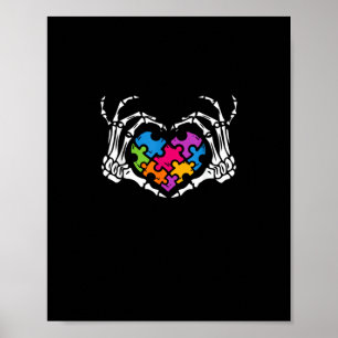 Autism Awareness Skeleton Heart Puzzle Piece Poster