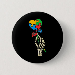 Autism Awareness Skull Hand Rose Autism Puzzle Pie 6 Cm Round Badge