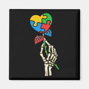 Autism Awareness Skull Hand Rose Autism Puzzle Pie Magnet