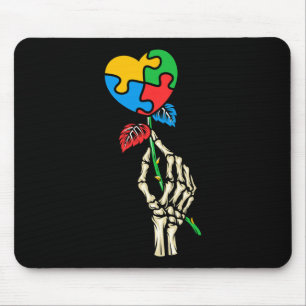 Autism Awareness Skull Hand Rose Autism Puzzle Pie Mouse Mat