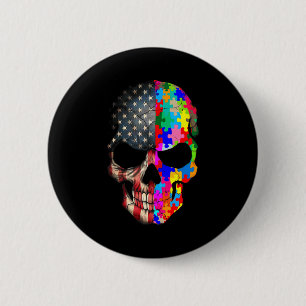 Autism Awareness Skull Puzzle Pieces Skull Autism 6 Cm Round Badge
