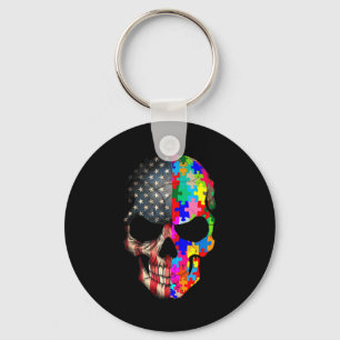 Autism Awareness Skull Puzzle Pieces Skull Autism Key Ring