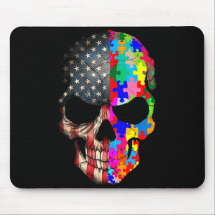 Autism Awareness Skull Puzzle Pieces Skull Autism Mouse Mat