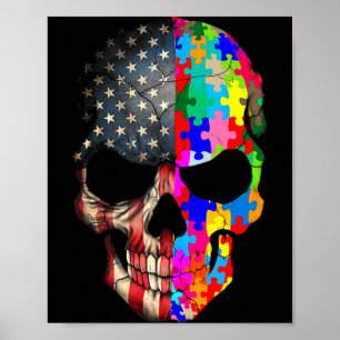 Autism Awareness Skull Puzzle Pieces Skull Autism  Poster